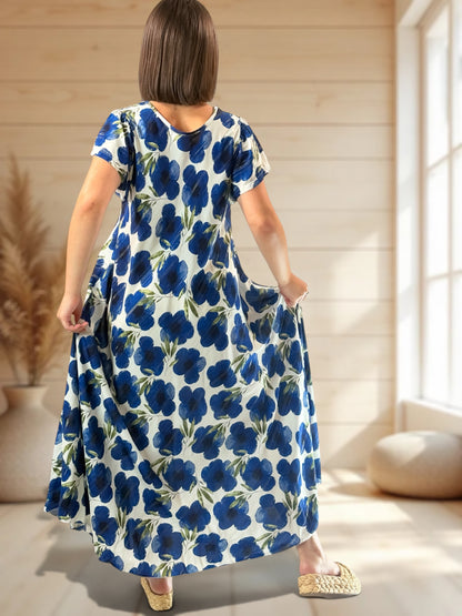 JULIE - ROBE LONGUE FLUIDE A FLEUR JUSQU'A LA TAILLE 48
