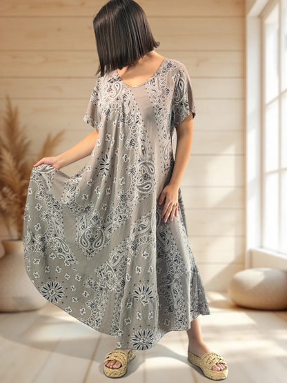 ADELE - ROBE LONGUE MOKA A MOTIF JUSQU'A LA TAILLE 52