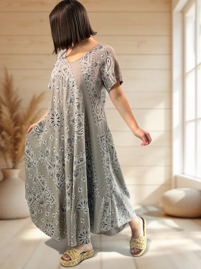 ADELE - ROBE LONGUE MOKA A MOTIF JUSQU'A LA TAILLE 52