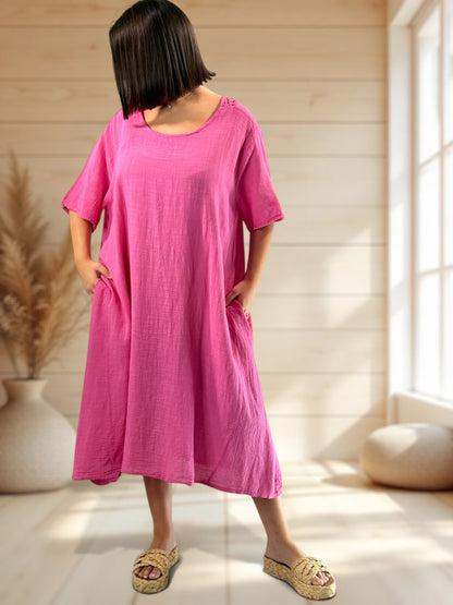 DIANE - ROBE FUCHSIA OVERSIZE JUSQU'A LA TAILLE 52