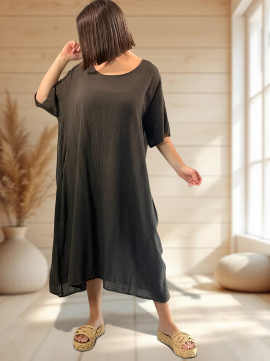 DIANE - ROBE MARRON OVERSIZE JUSQU'A LA TAILLE 52