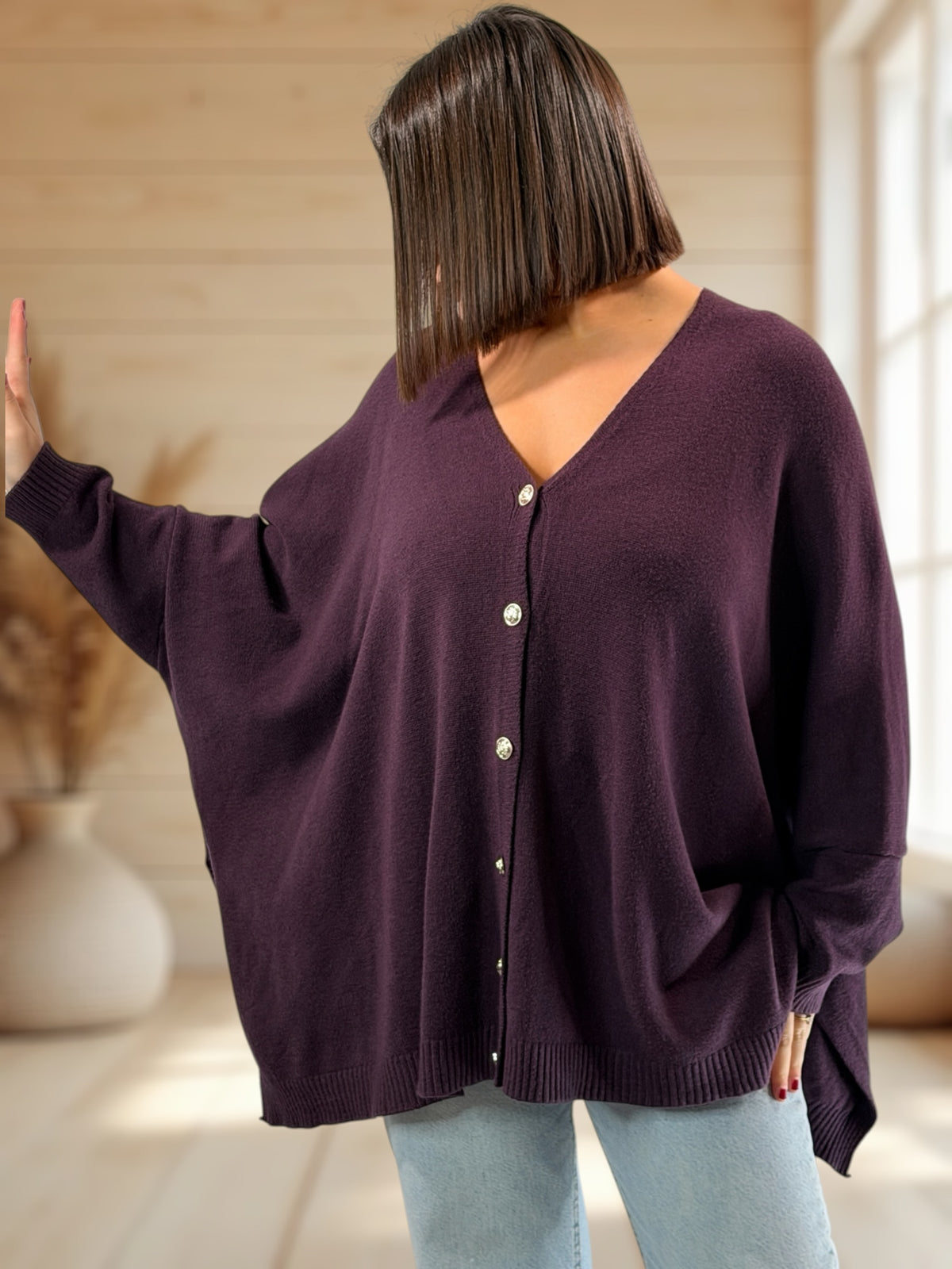MATHILDE - GILET OVERSIZE RAISIN JUSQU'A LA TAILLE 56/58