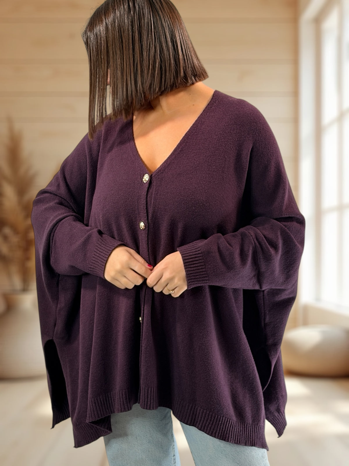 MATHILDE - GILET OVERSIZE RAISIN JUSQU'A LA TAILLE 56/58