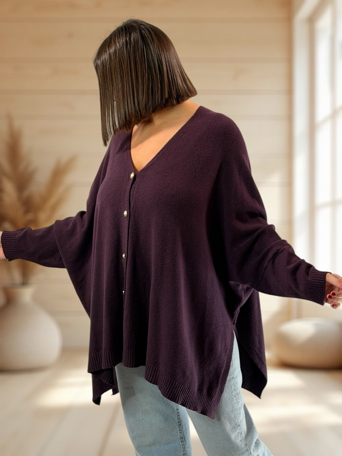 MATHILDE - GILET OVERSIZE RAISIN JUSQU'A LA TAILLE 56/58