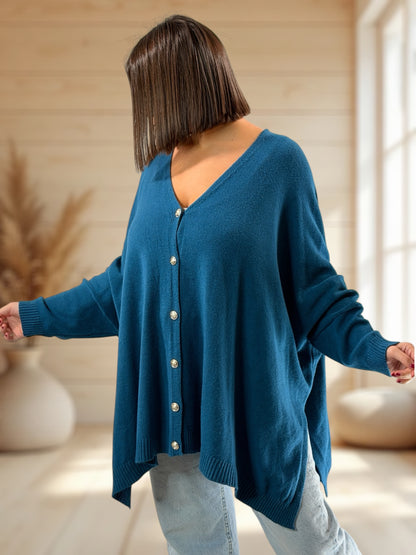MATHILDE - GILET OVERSIZE BLEU JUSQU'A LA TAILLE 56/58