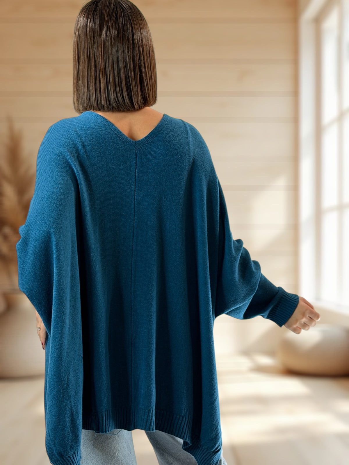 MATHILDE - GILET OVERSIZE BLEU JUSQU'A LA TAILLE 56/58