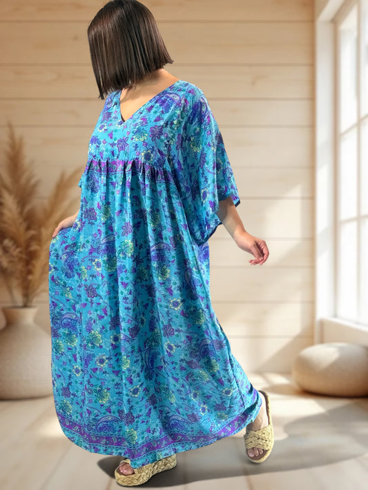 MATHILDA - ROBE LONGUE BOHEME SOIE JUSQU'A LA TAILLE 54