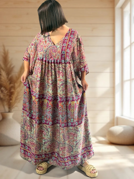 MATHILDA - ROBE LONGUE BOHEME SOIE JUSQU'A LA TAILLE 54