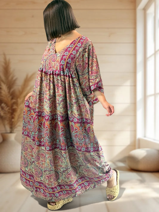 MATHILDA - ROBE LONGUE BOHEME SOIE JUSQU'A LA TAILLE 54