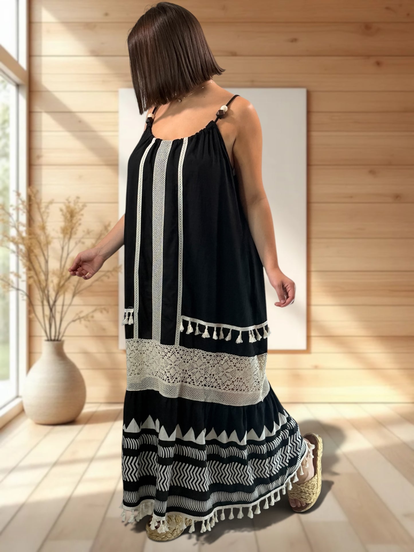 CATALINA - ROBE LONGUE BOHEME NOIRE JUSQU'A LA TAILLE 54
