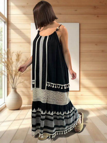 CATALINA - ROBE LONGUE BOHEME NOIRE JUSQU'A LA TAILLE 54