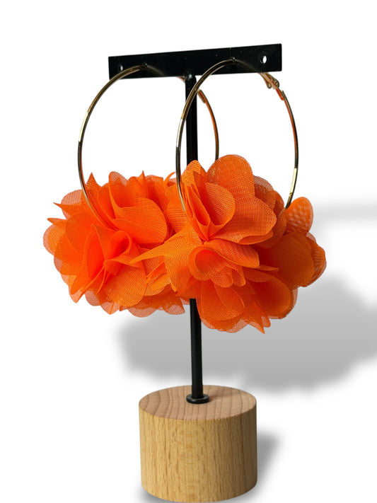 LOLITA - BOUCLES D'OREILLES CREOLES AVEC FLEUR ORANGE