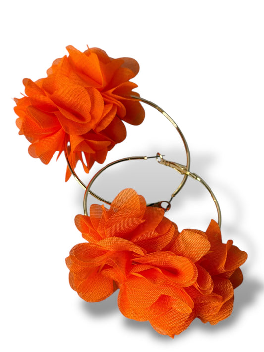 LOLITA - BOUCLES D'OREILLES CREOLES AVEC FLEUR ORANGE