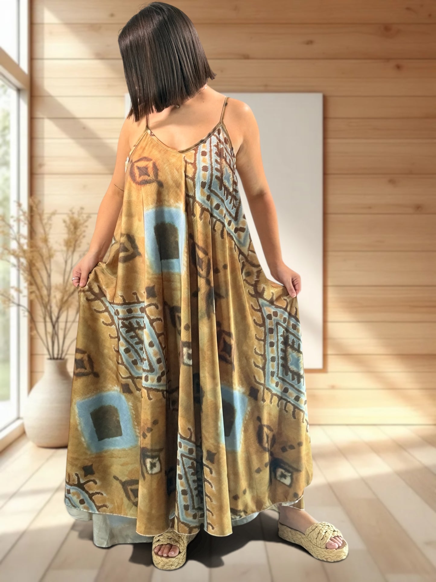 LOUISIANE - ROBE LONGUE A MOTIF JUSQU'A LA TAILLE 52