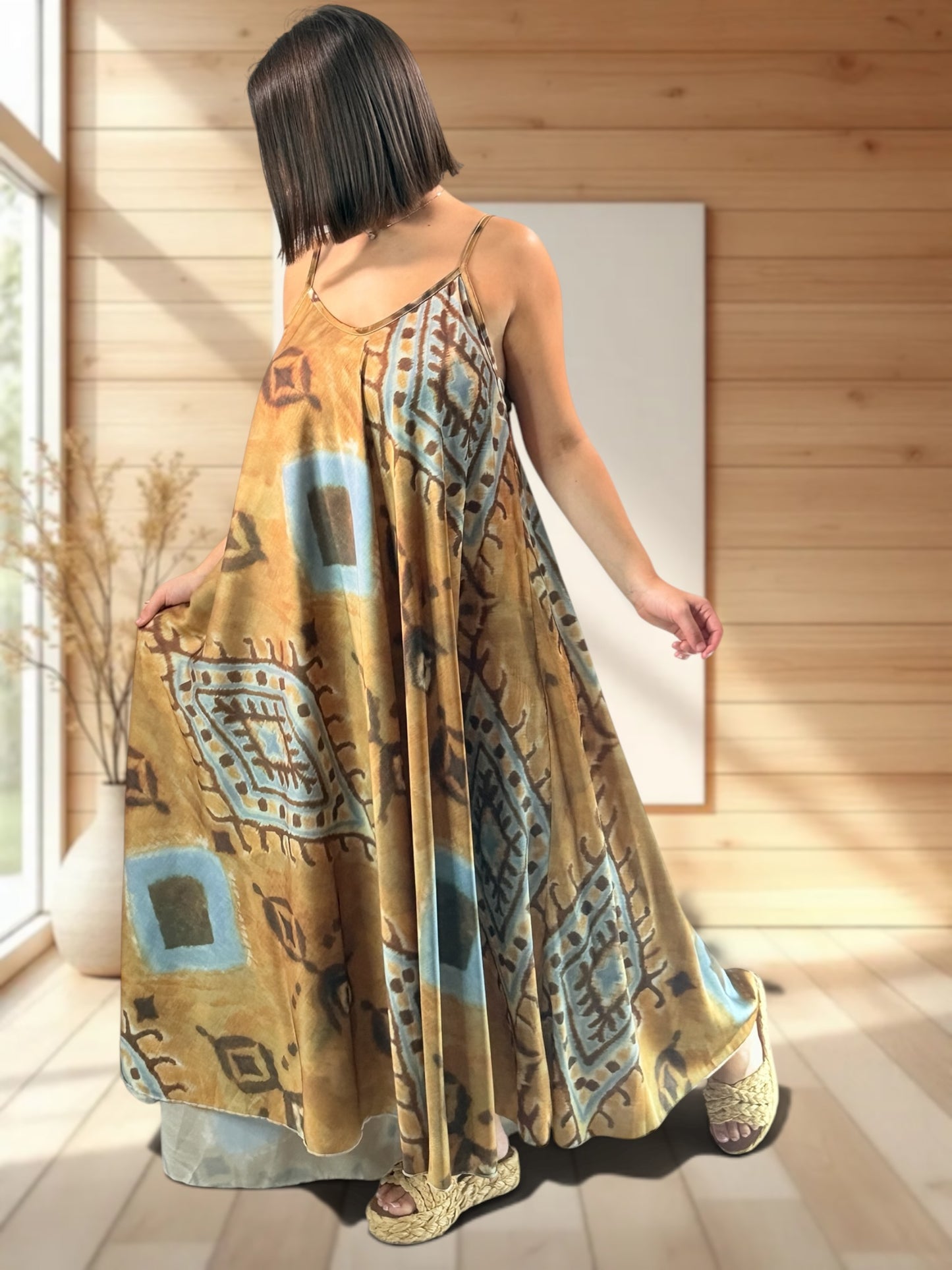 LOUISIANE - ROBE LONGUE A MOTIF JUSQU'A LA TAILLE 52