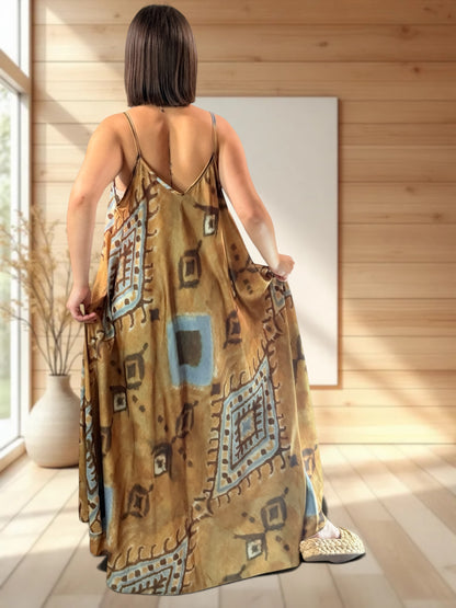 LOUISIANE - ROBE LONGUE A MOTIF JUSQU'A LA TAILLE 52