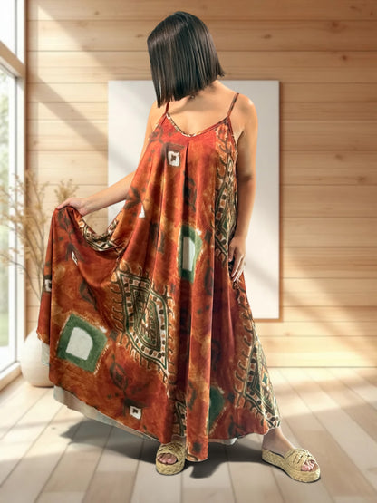 LOUISIANE - ROBE LONGUE A MOTIF JUSQU'A LA TAILLE 52