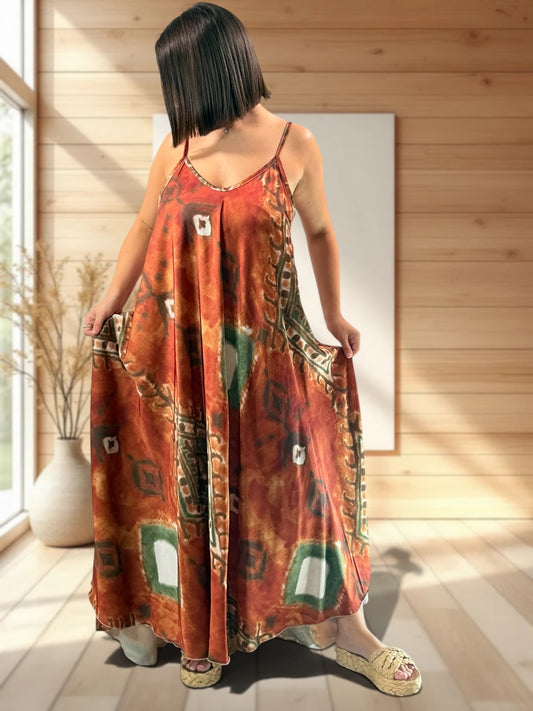 LOUISIANE - ROBE LONGUE A MOTIF JUSQU'A LA TAILLE 52