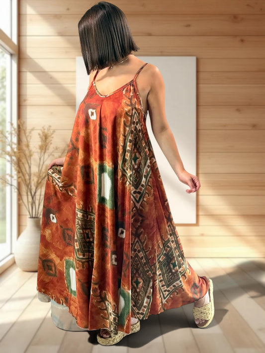 LOUISIANE - ROBE LONGUE A MOTIF JUSQU'A LA TAILLE 52