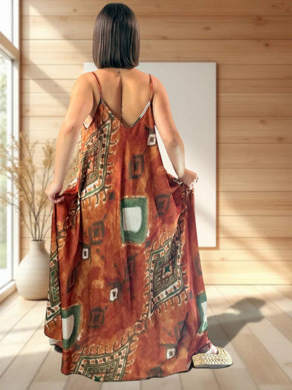 LOUISIANE - ROBE LONGUE A MOTIF JUSQU'A LA TAILLE 52