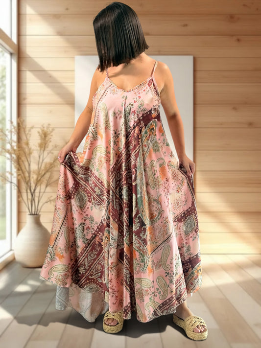 TANGO - ROBE LONGUE SOYEUSE A MOTIF JUSQU'A LA TAILLE 52