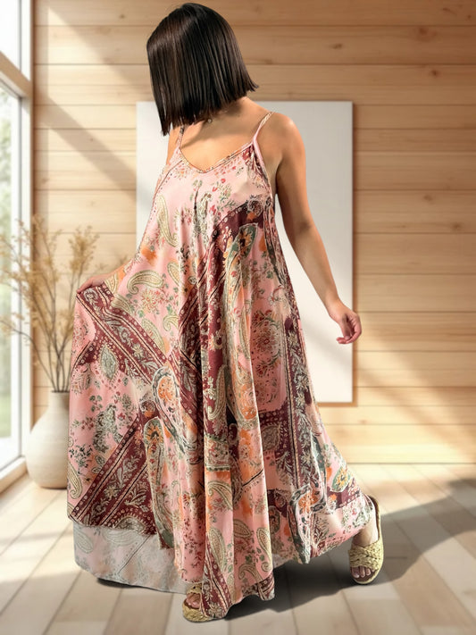 TANGO - ROBE LONGUE SOYEUSE A MOTIF JUSQU'A LA TAILLE 52