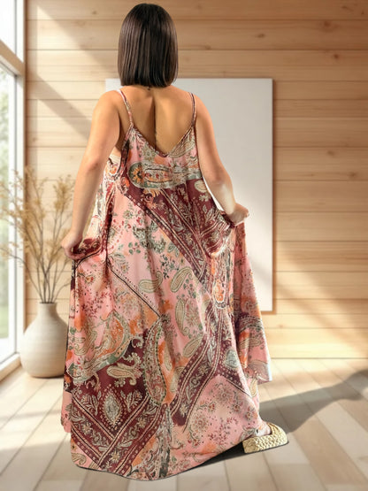 TANGO - ROBE LONGUE SOYEUSE A MOTIF JUSQU'A LA TAILLE 52