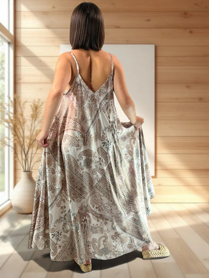 TANGO - ROBE LONGUE SOYEUSE A MOTIF JUSQU'A LA TAILLE 52