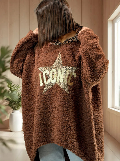 TEDDY - PULL OVERSIZE MOUMOUTE MARRON JUSQU'A LA TAILLE 54/56