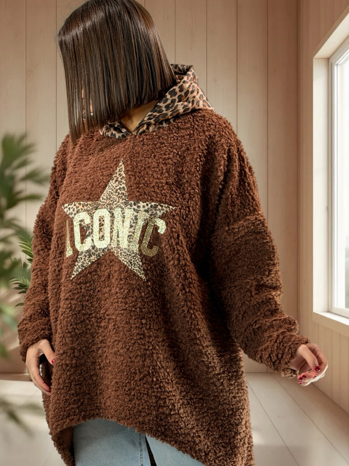 TEDDY - PULL OVERSIZE MOUMOUTE MARRON JUSQU'A LA TAILLE 54/56