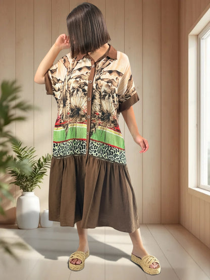SAUVANE - ROBE MOTIF MARRON JUSQU'A LA TAILLE 48