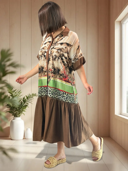 SAUVANE - ROBE MOTIF MARRON JUSQU'A LA TAILLE 48