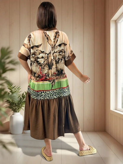 SAUVANE - ROBE MOTIF MARRON JUSQU'A LA TAILLE 48