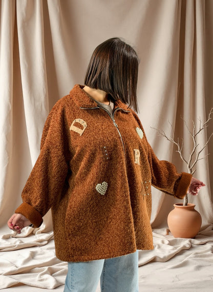 LARA - VESTE OVERSIZE ROUILLE EFFET LAINE BOUILLIE JUSQU'A LA TAILLE 52