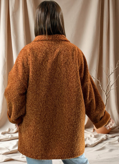 LARA - VESTE OVERSIZE ROUILLE EFFET LAINE BOUILLIE JUSQU'A LA TAILLE 52