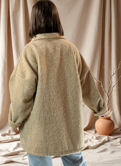 LARA - VESTE OVERSIZE BEIGE EFFET LAINE BOUILLIE JUSQU'A LA TAILLE 52