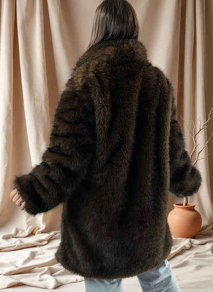 ASPEN - VESTE MARRON OVERSIZE EN FAUSSE FOURRURE JUSQU'A LA TAILLE 48