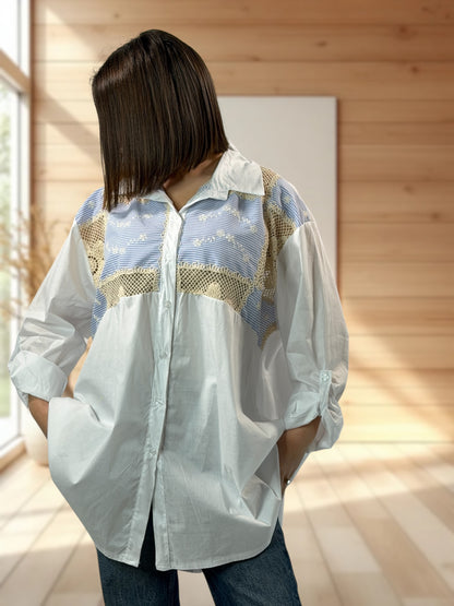 MARGOT - CHEMISE OVERSIZE BLANCHE AVEC GUIPURE JUSQU'A LA TAILLE 56