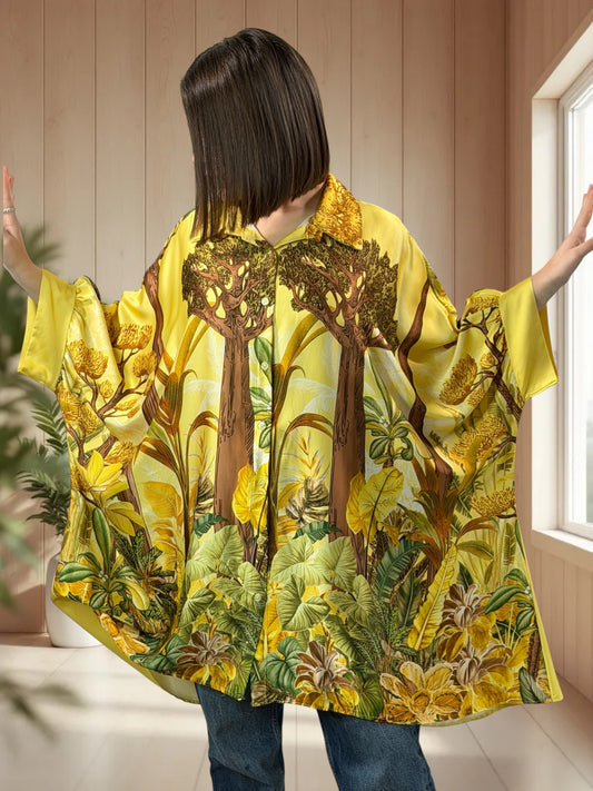 FLORENCE  - TUNIQUE OVERSIZE JAUNE A MOTIF JUSQU'A LA TAILLE 60