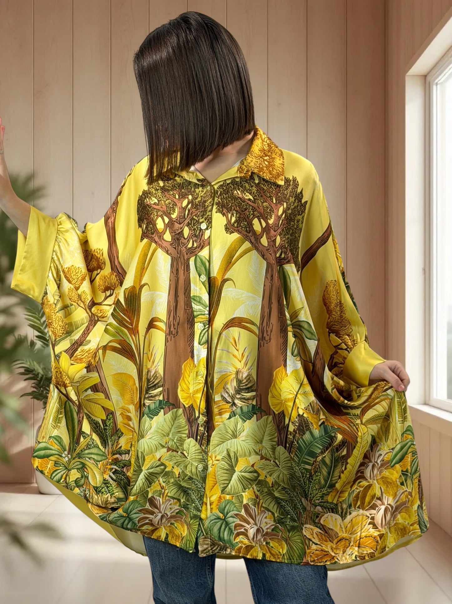 FLORENCE  - TUNIQUE OVERSIZE JAUNE A MOTIF JUSQU'A LA TAILLE 60