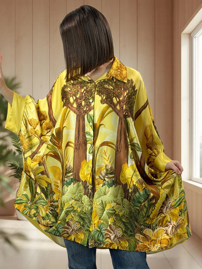 FLORENCE  - TUNIQUE OVERSIZE JAUNE A MOTIF JUSQU'A LA TAILLE 60