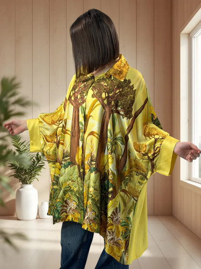 FLORENCE  - TUNIQUE OVERSIZE JAUNE A MOTIF JUSQU'A LA TAILLE 60