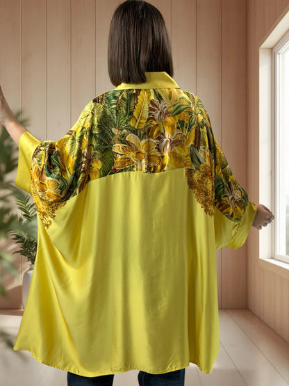 FLORENCE  - TUNIQUE OVERSIZE JAUNE A MOTIF JUSQU'A LA TAILLE 60