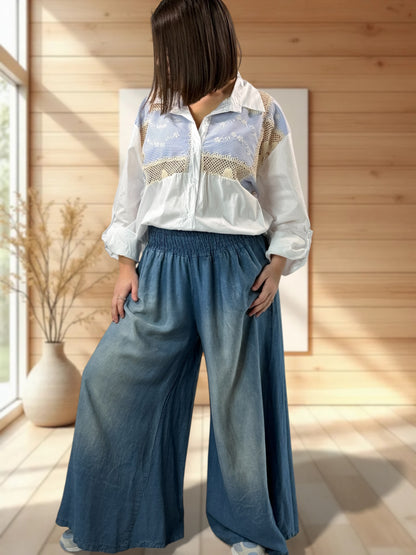 MARGOT - CHEMISE OVERSIZE BLANCHE AVEC GUIPURE JUSQU'A LA TAILLE 56