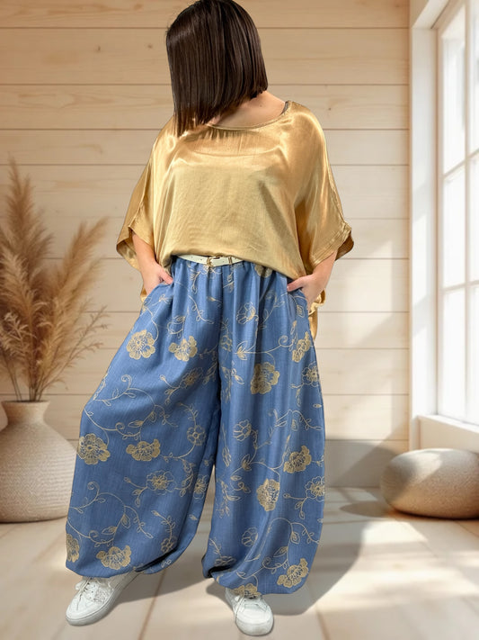 MARCEAU - PANTALON BLEU BRODE TAILLE 46/48 A 52