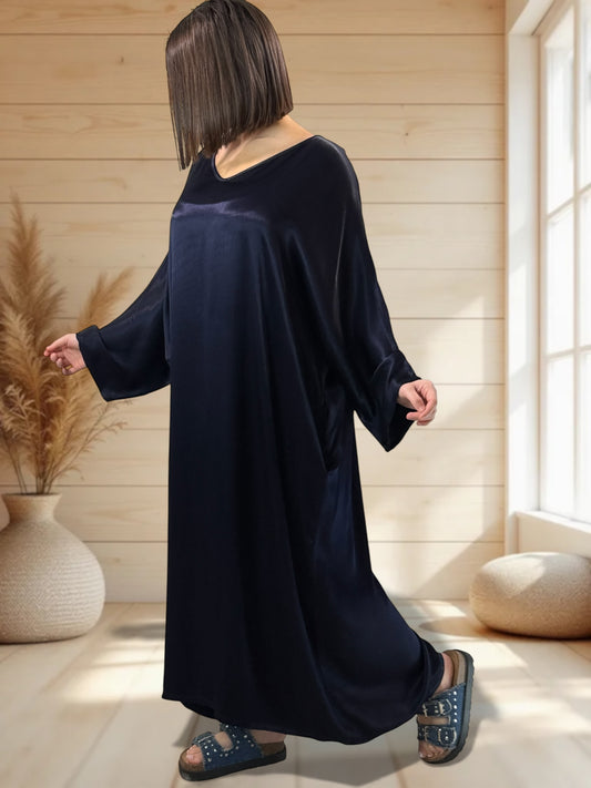 VERONE - ROBE FLUIDE MARINE JUSQU'A LA TAILLE 52/54