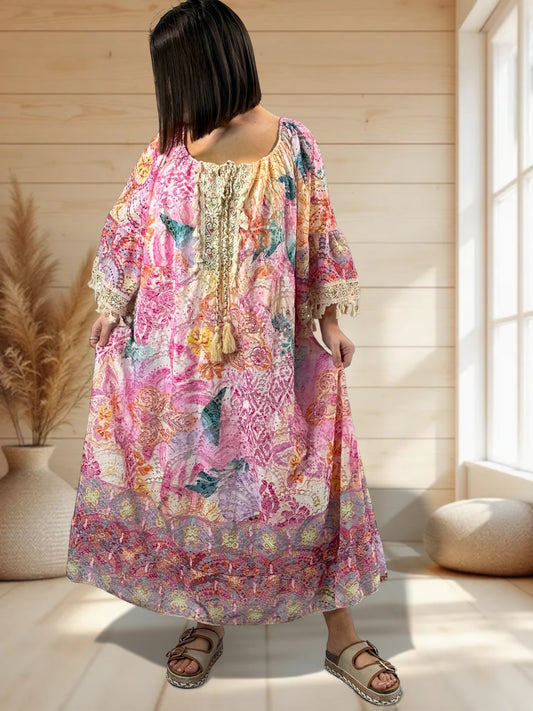 WOODSTOCK - ROBE BOHEME EN DENTELLE JUSQU'A LA TAILLE 54