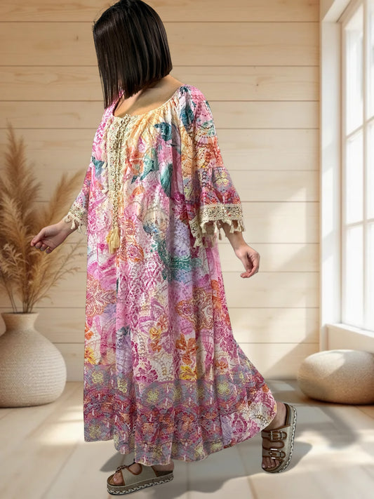 WOODSTOCK - ROBE BOHEME EN DENTELLE JUSQU'A LA TAILLE 54