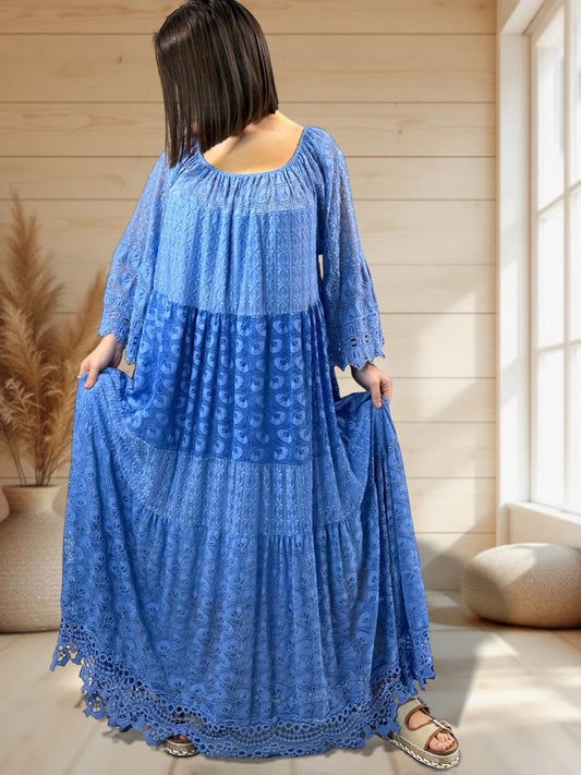 CANNES - ROBE LONGUE BLEUE EN DENTELLE JUSQU'A LA TAILLE 54/56