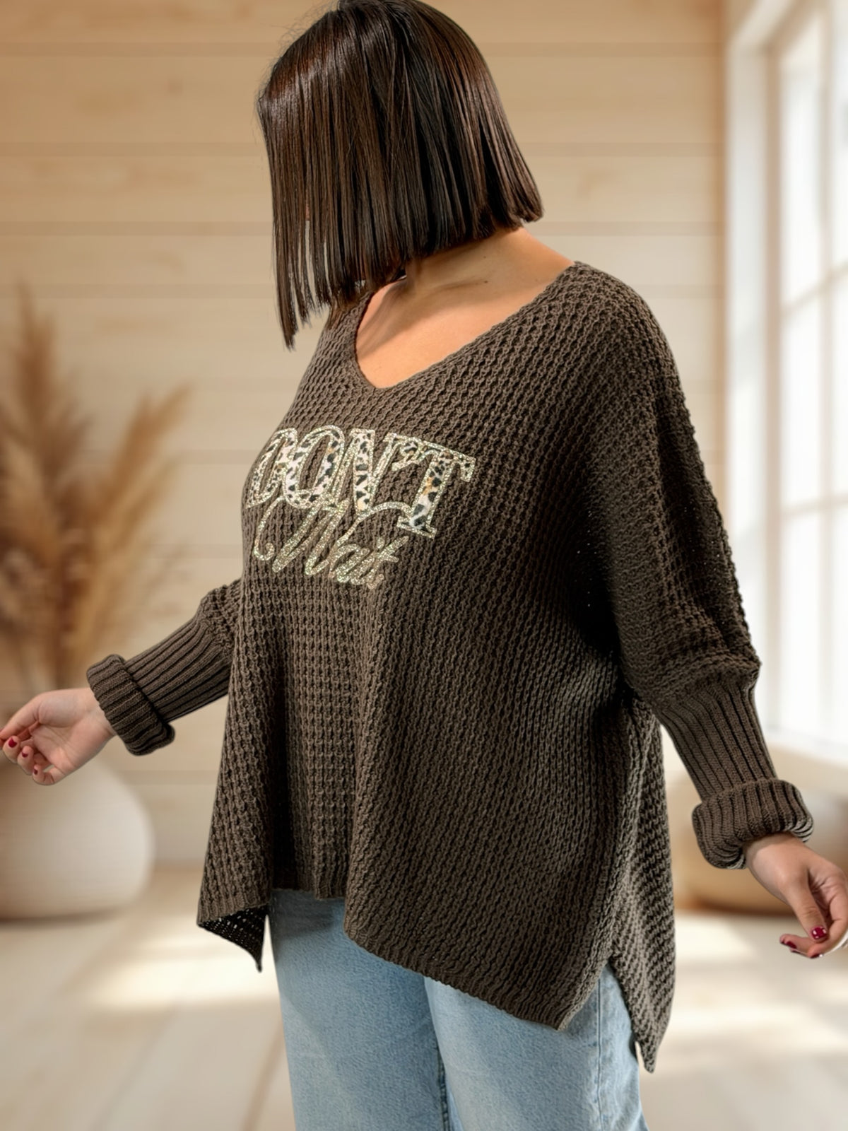 ALEX - PULL OVERSIZE MOKA JUSQU'A LA TAILLE 54